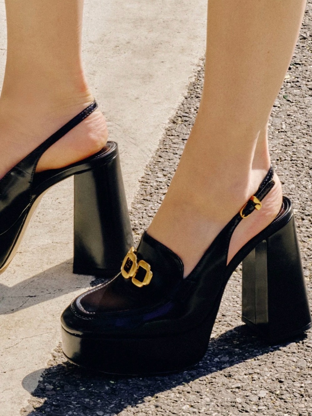 Larroude Harrington Glossy Black Platform Slingback Loafers Heels 7.5 NIB NWT